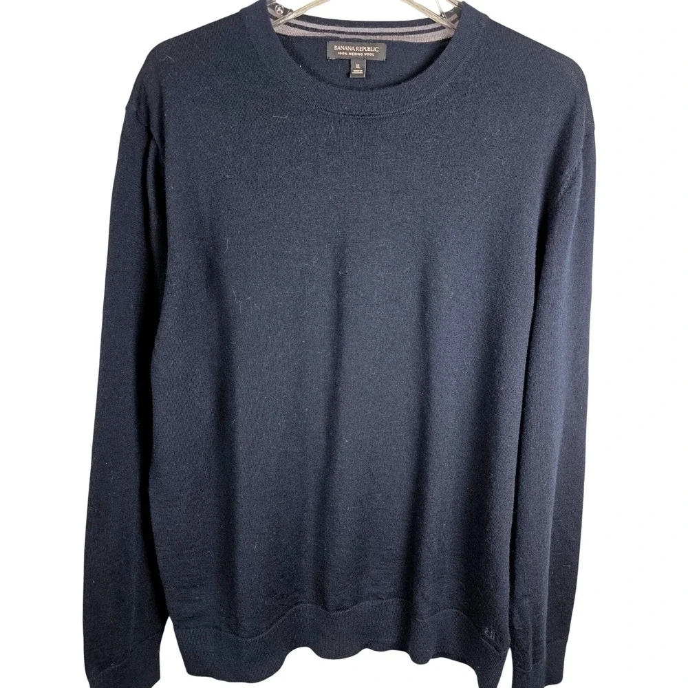 Banana Republic Men‎ XL 100% Merino Wool Sweater Black Academia Preppy Layering